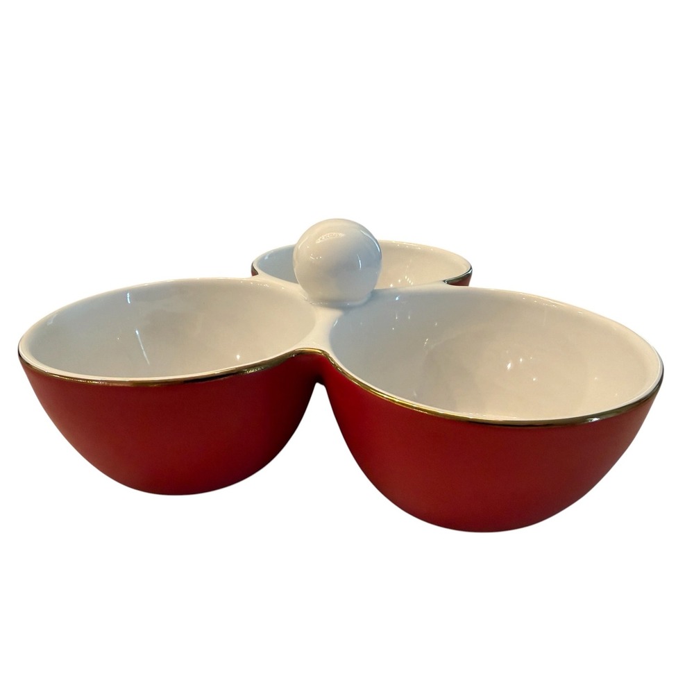 Threshold Triple Compartment Dip Bowl Red Gold Stoneware